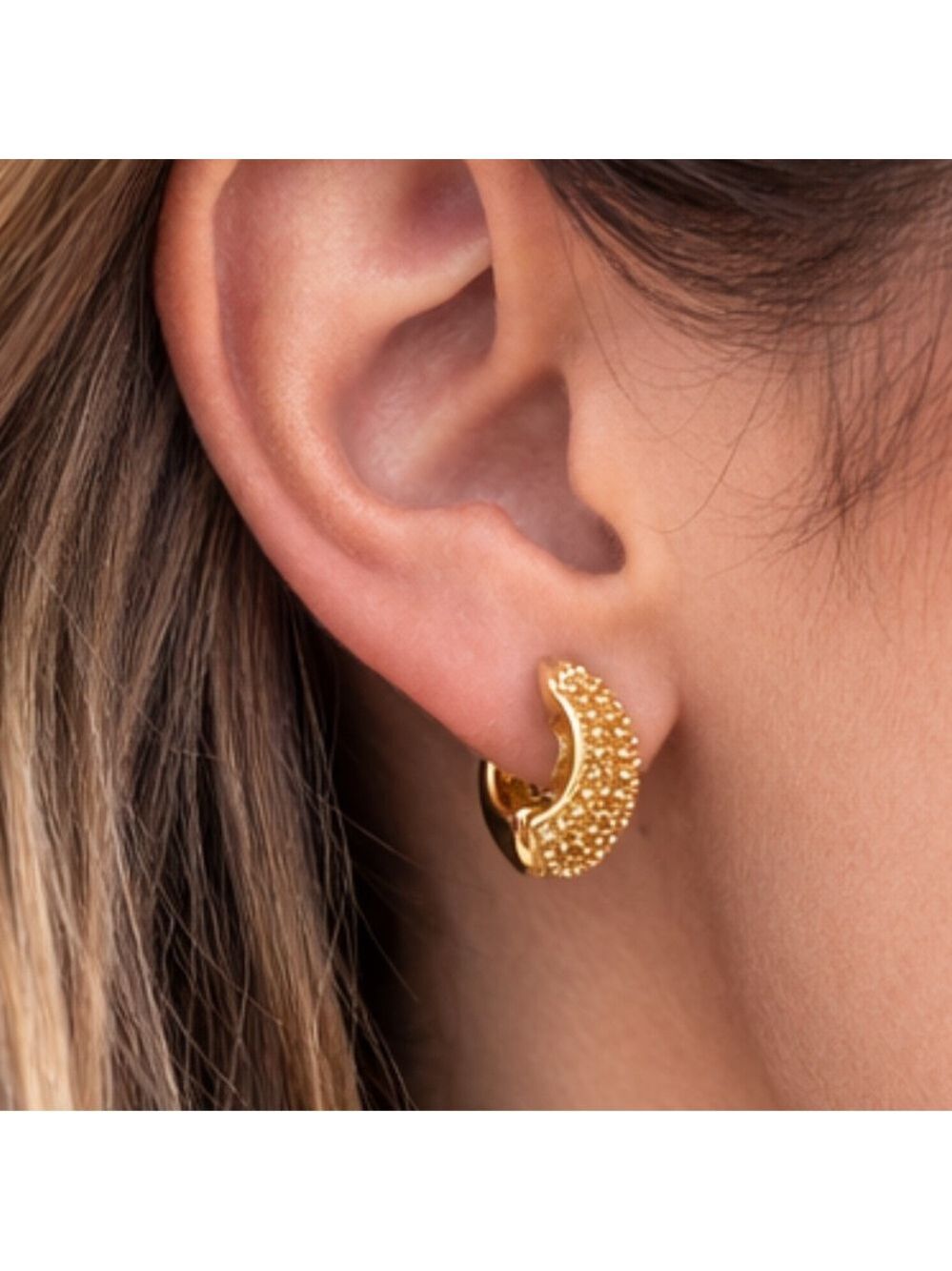 E. Pearl Gold Plated Huggie Earring
